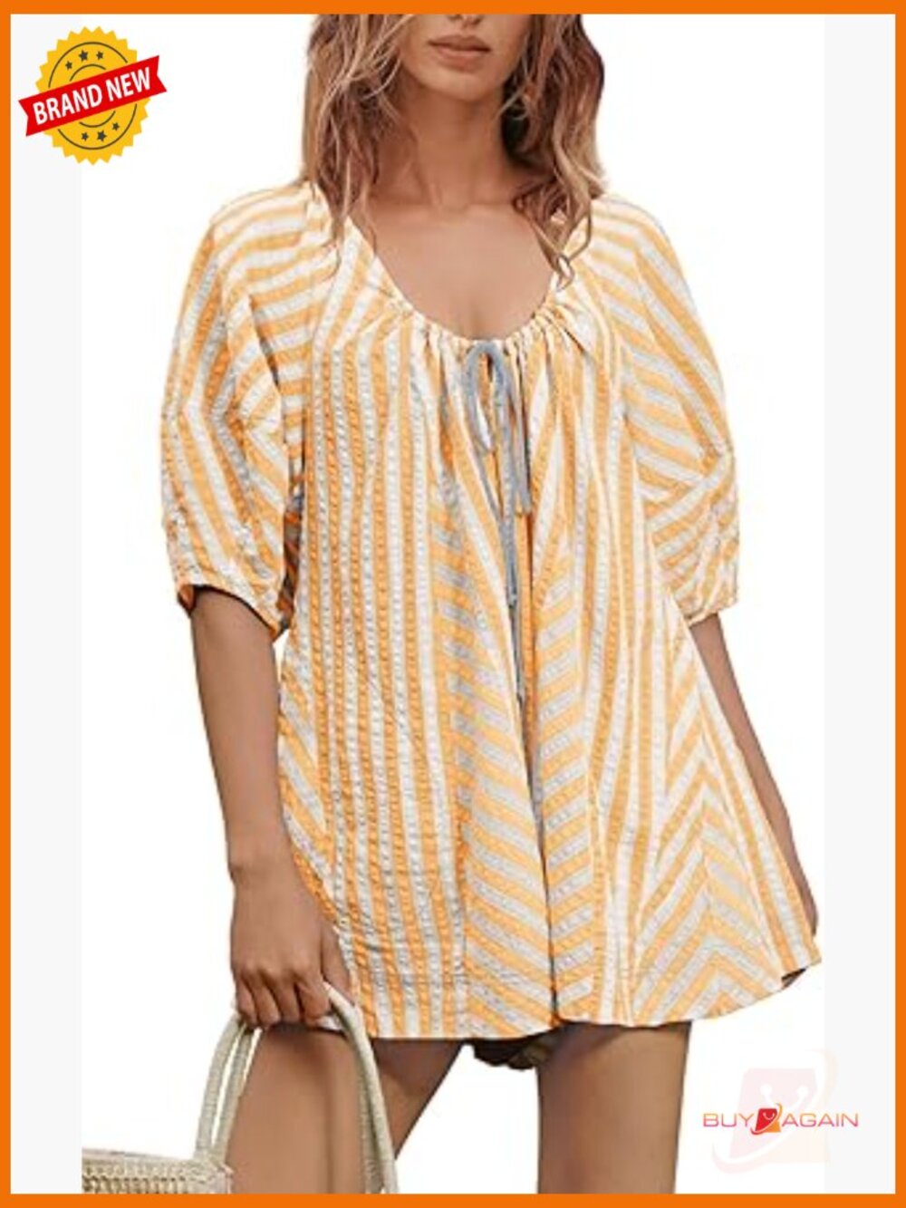 Striped Puff Sleeve Wide Leg Romper Summer Trendy